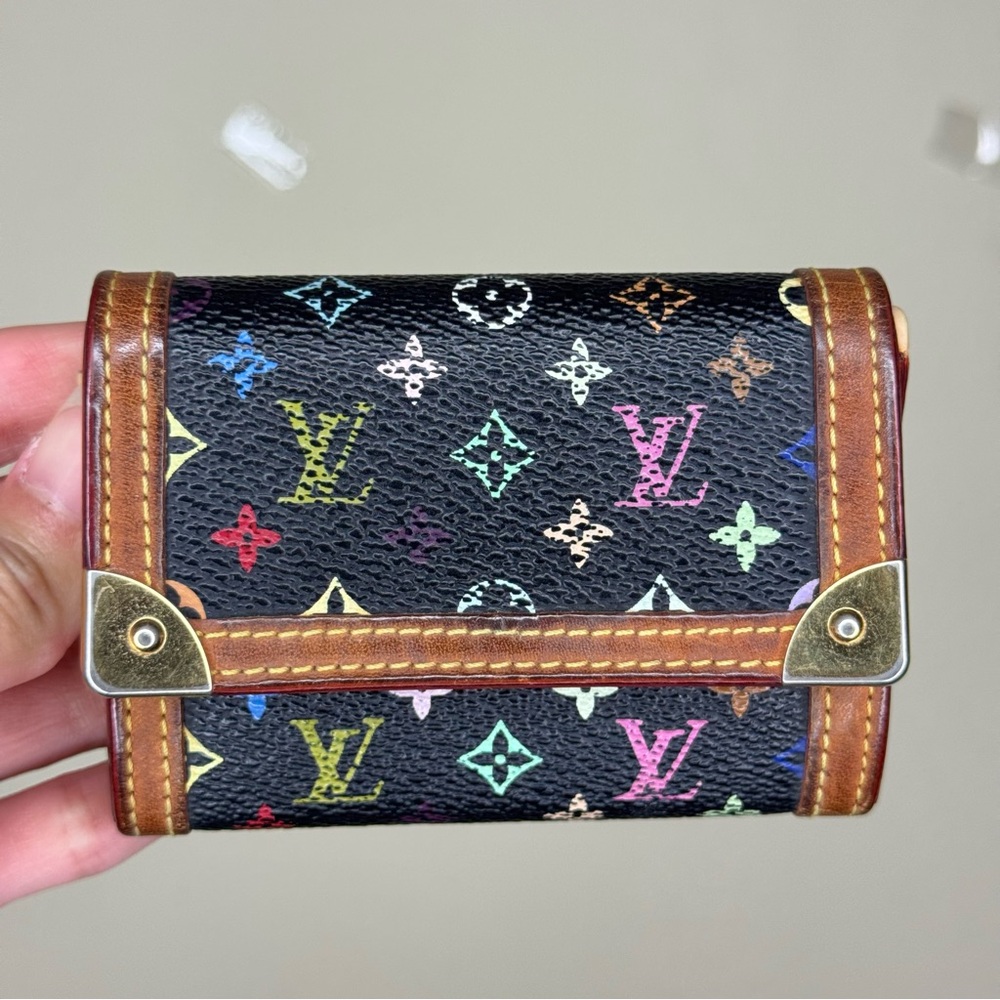 Louis Vuitton Black Multicolor Monogram Trifold Wallet with Brown Trim - Picture 2 of 12